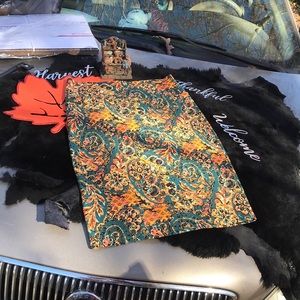 LuLaRoe Green Orange Floral Leaf Pull On Pencil Skirt M